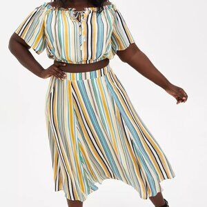 Torrid Multi Stripe Off-Shoulder Gauze Skirt Set Size 1